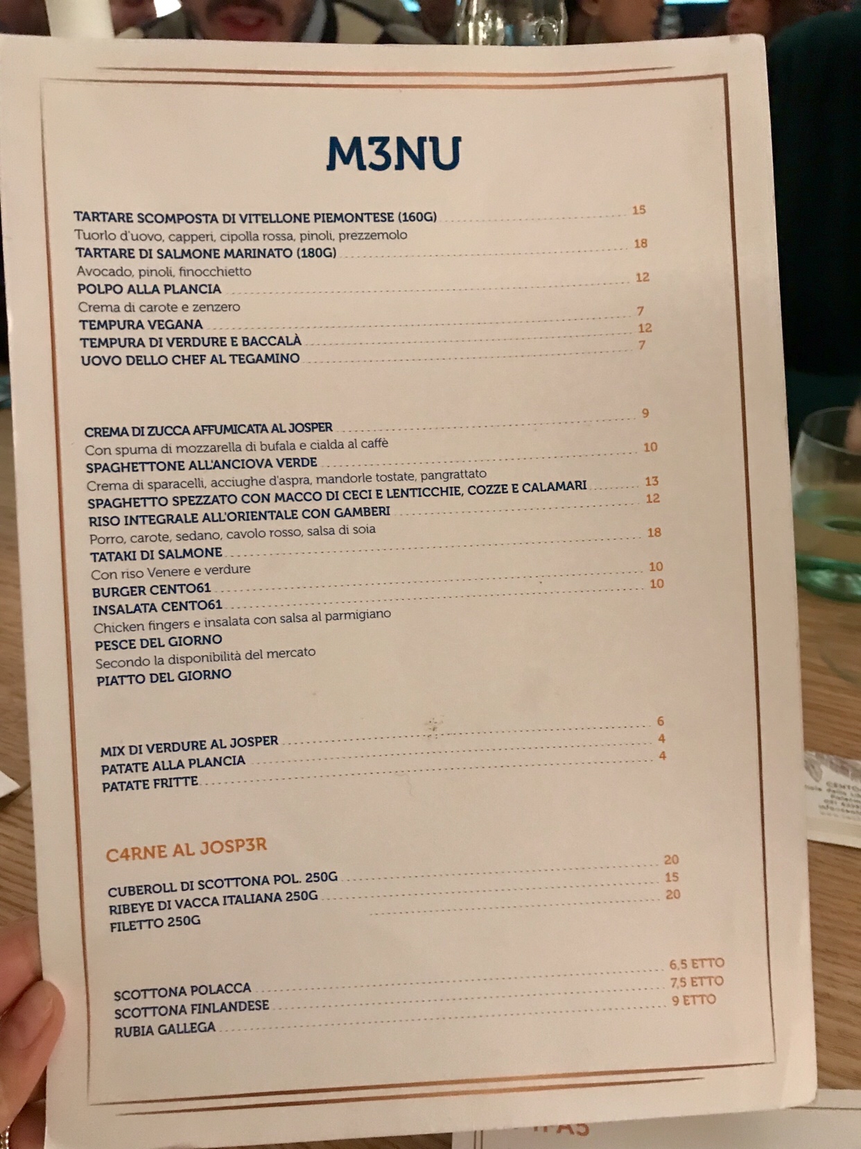 cento61 ristorante menu