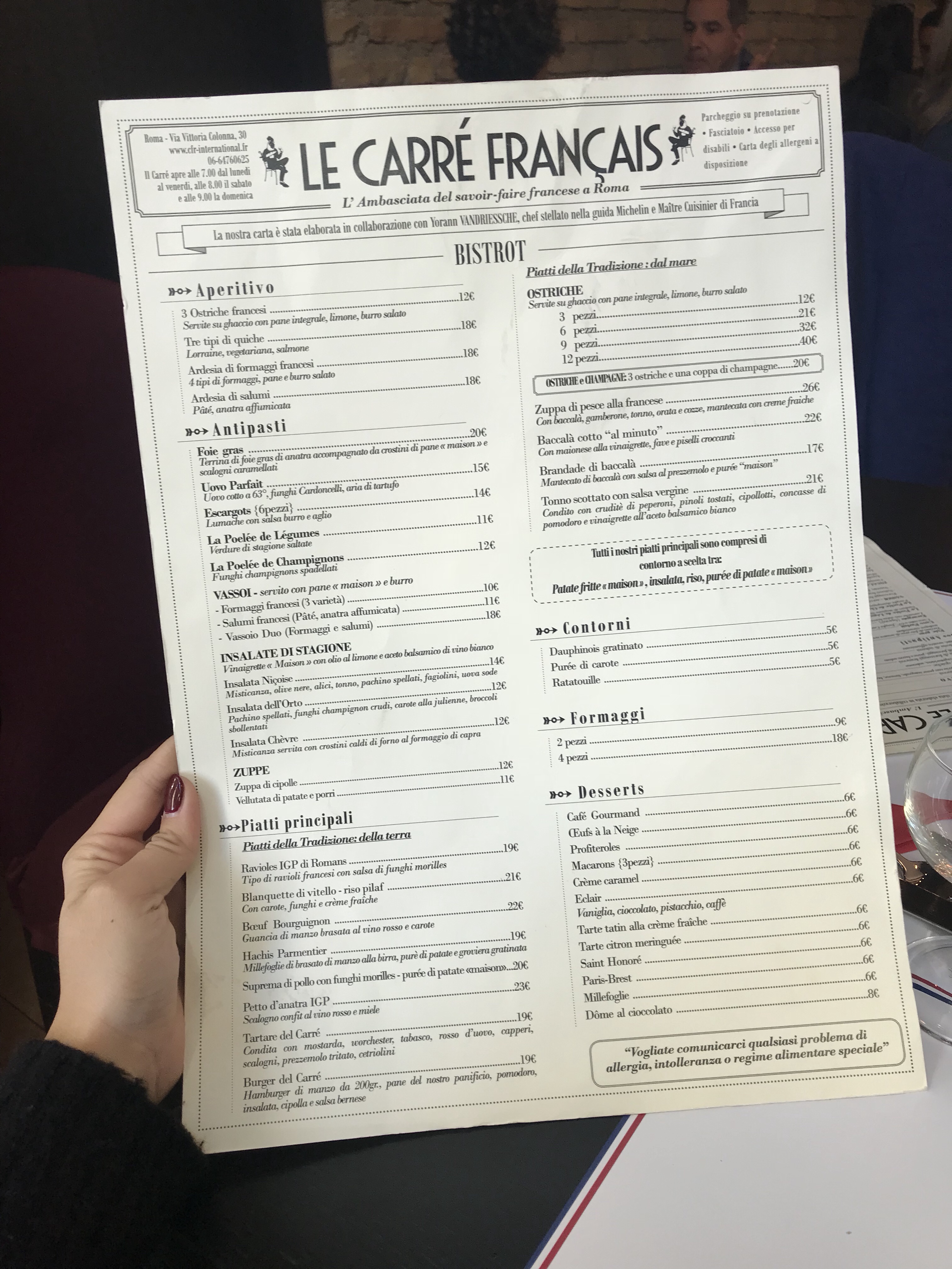 Le Carré Français menu
